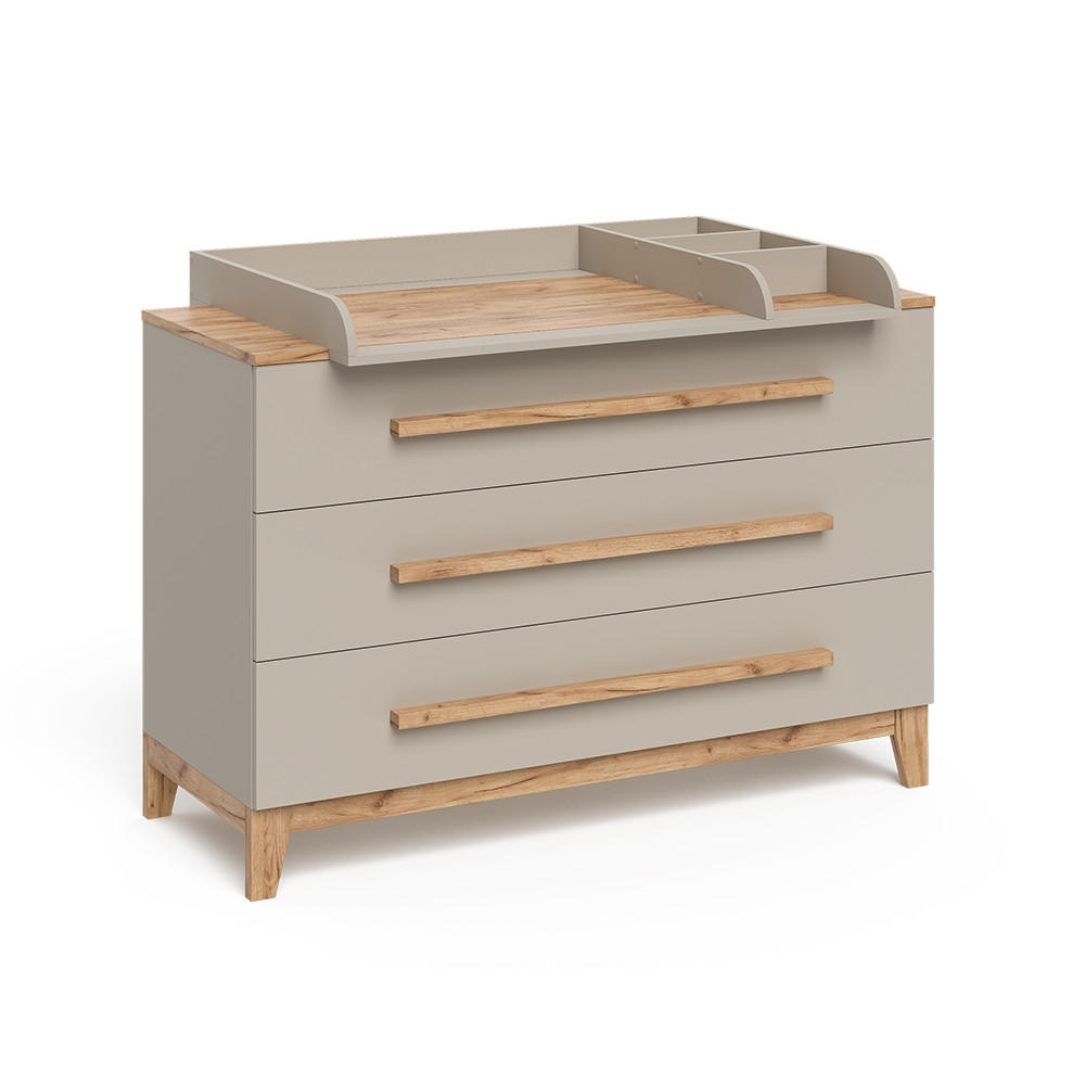 WICKELKOMMODE Malia Cashmere/Eiche 133.2 x 98 cm mit 3 Schubladen - Kaschmir/Hellgrau, Holzwerkstoff (133.2/98/70cm) - VitaliSpa