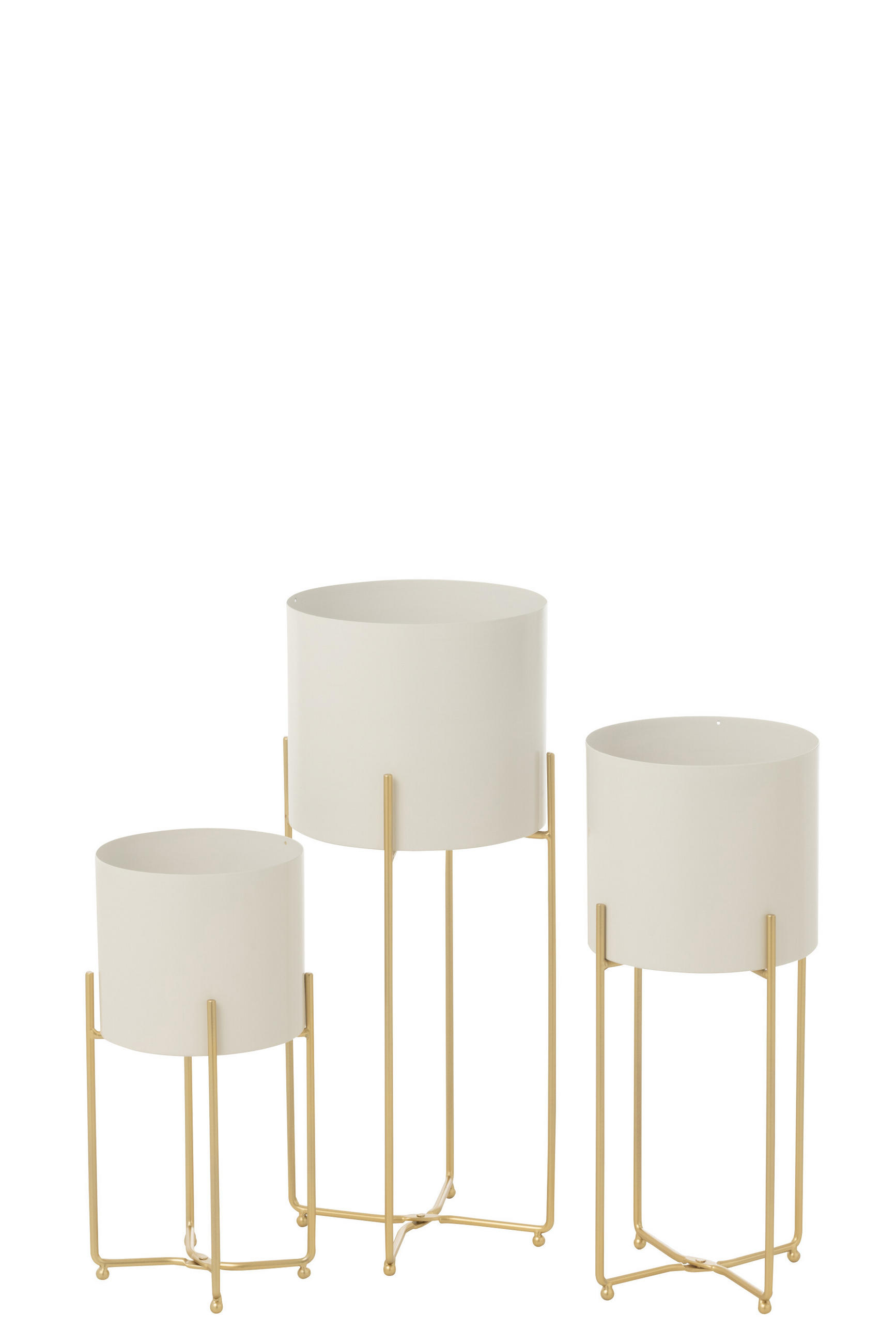 BLUMENTOPF Rund Weiß - Goldfarben, Metall (23.5/58cm) - J-Line