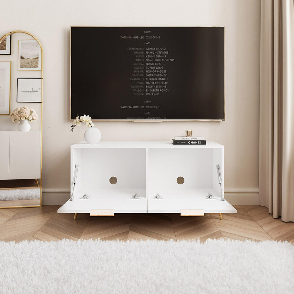 TV-LOWBOARD ANGEL Weiß stehend mit LED-Beleuchtung 100 cm - Weiß, Holzwerkstoff (100/49/40cm) - Idohome