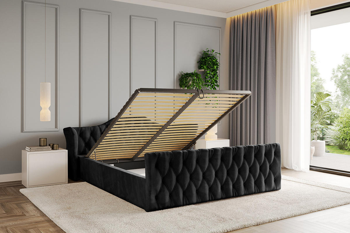 POLSTERBETT mit Bettkasten, Fußteil und Lattenrost, Boxbett mit Matratze H3/H4 - ZORAN-Z-V1 120x200 Schwarz - Schwarz, Holzwerkstoff/Textil (120/200cm) - ALTDECOR