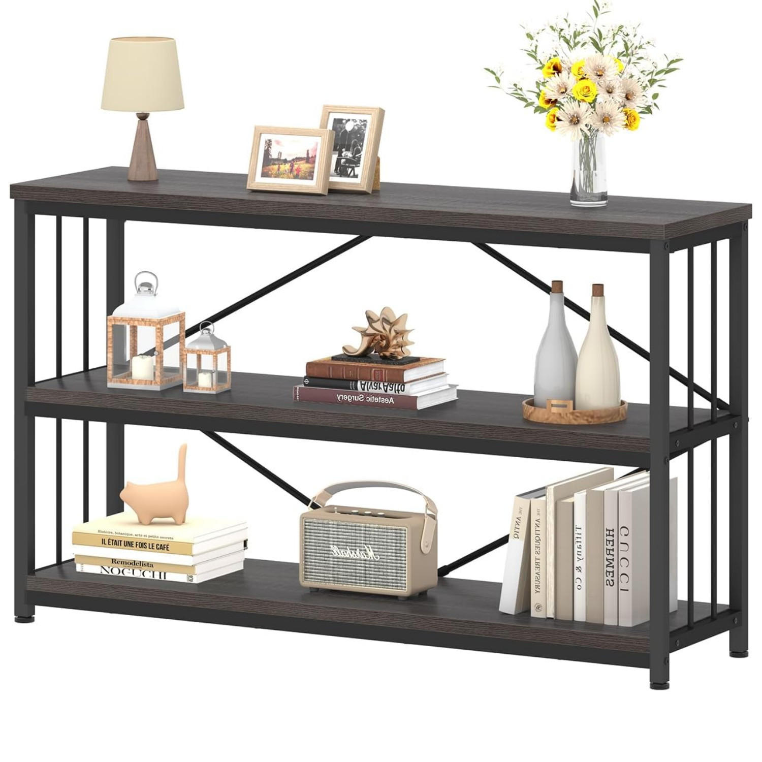 KONSOLENTISCH Metall Holz Industrial Design 160 x 34 x 74 cm - Dunkelgrau, Holzwerkstoff/Metall (160/74/34cm) - Quality Elegance