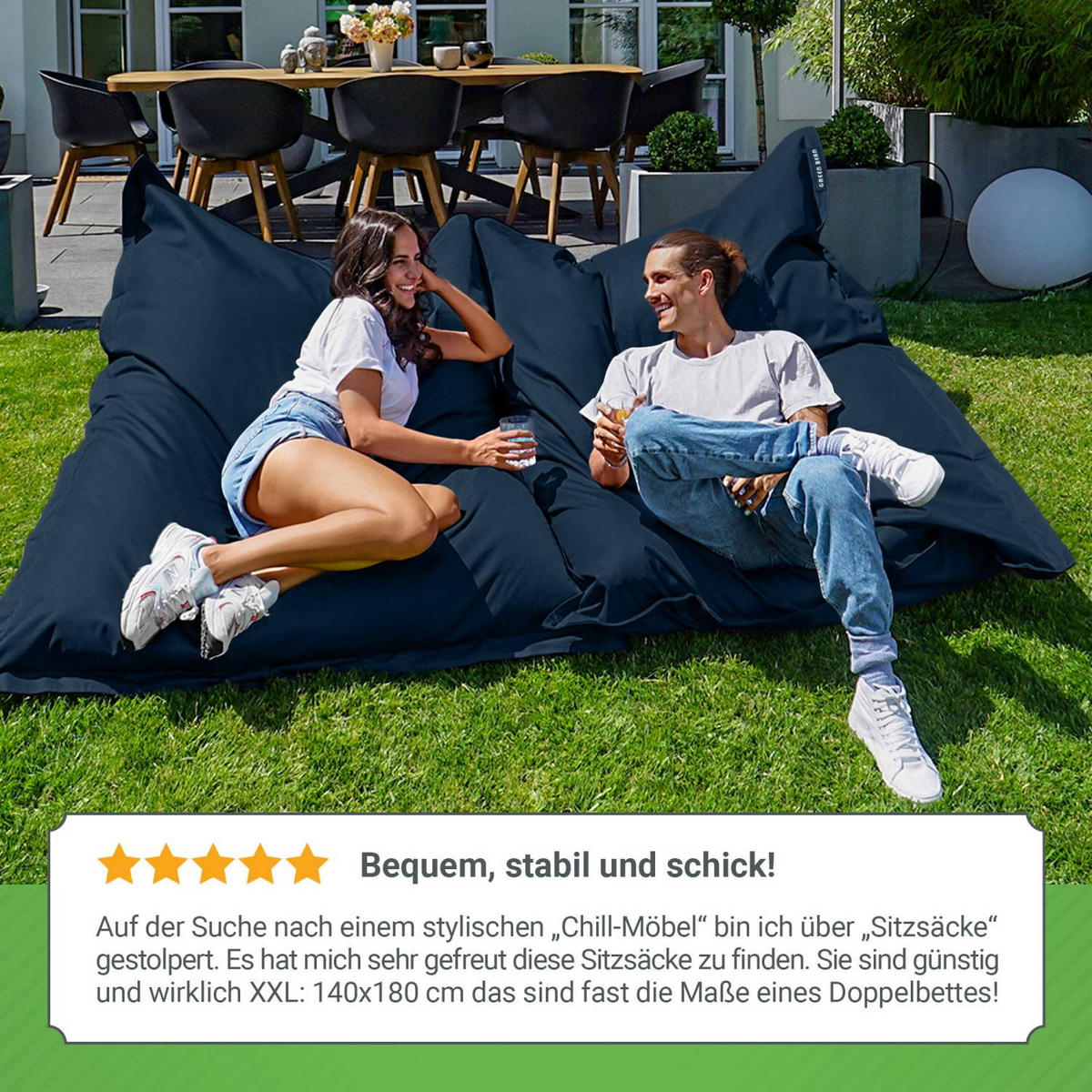 SITZSACK XL "Square" 120x160cm - 270 L - Dunkelblau, Textil (120/25/160cm) - Green Bean