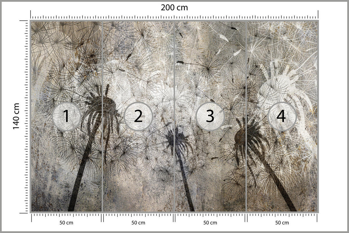 FOTOTAPETE Pusteblumen Beton Retro Stil 200x140 - Beige/Braun, Papier (200/140cm) - Muralo