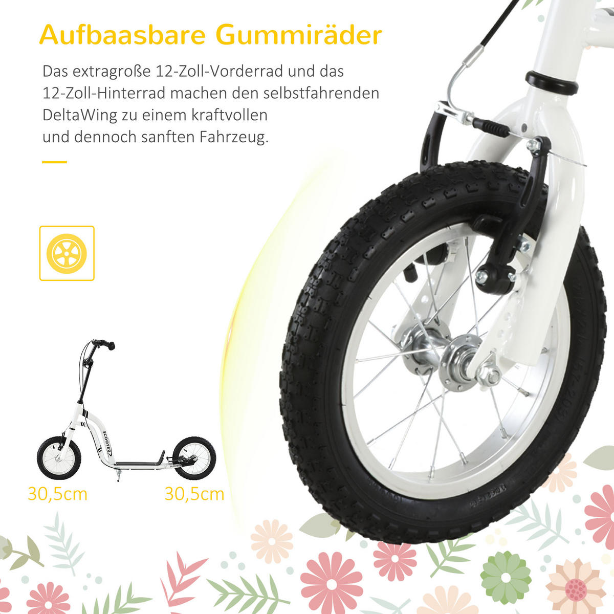 KINDERROLLER ab 5 Jahre Scooter Kinderscooter Tretroller Cityroller Weiß - Weiß, Metall (120/58/95cm) - HOMCOM