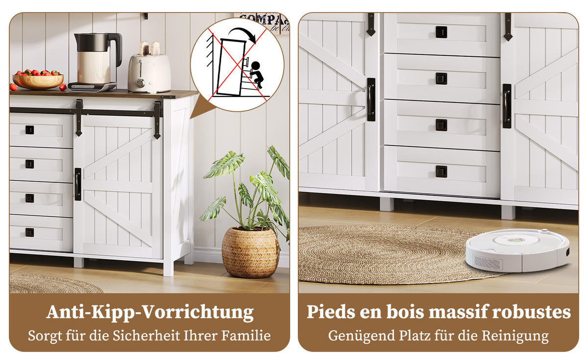 SIDEBOARD 137 cm mit Schiebetüren und 4 Schubladen, Weiß - Weiß, Holzwerkstoff (137/81.5/40cm)