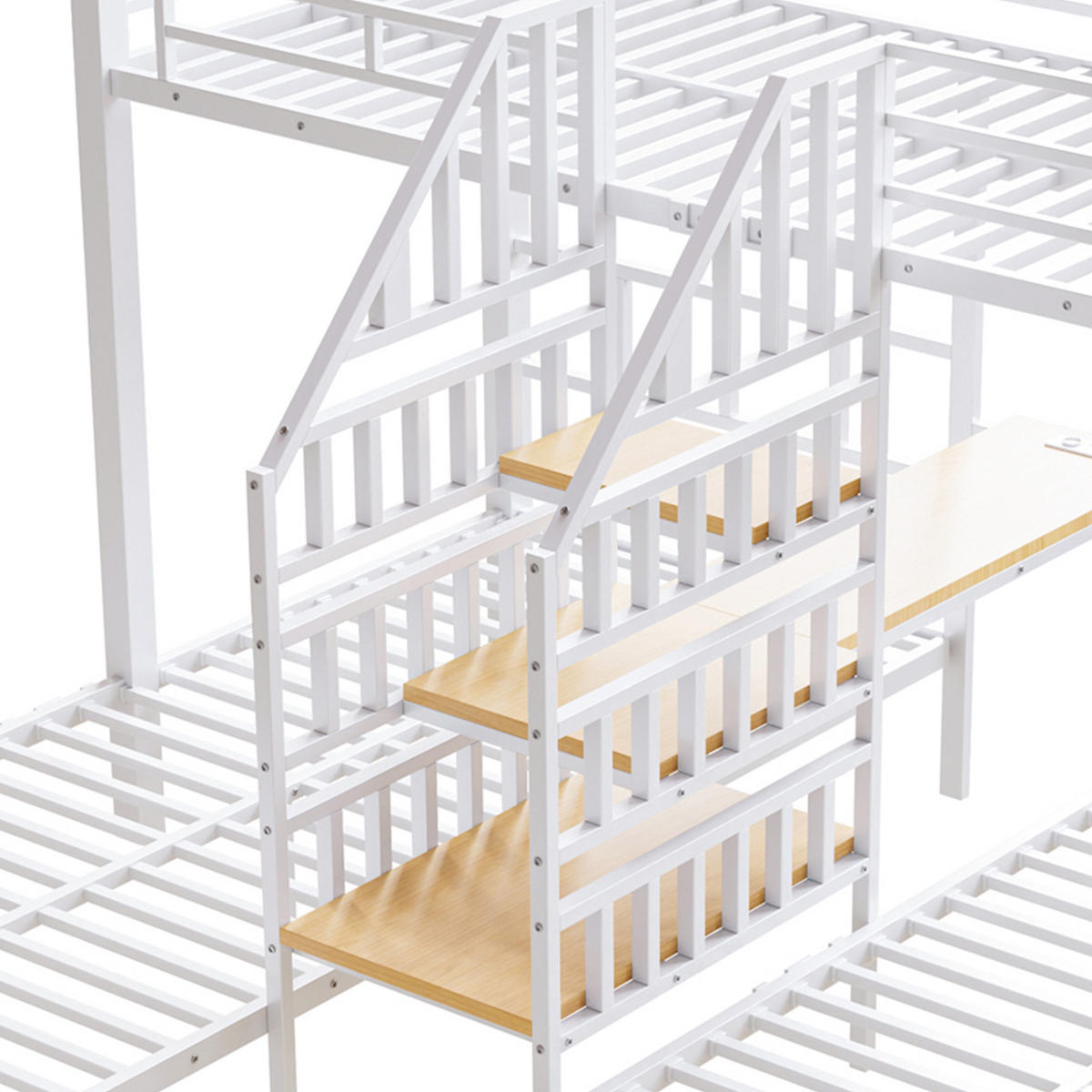 ETAGENBETT Kinder 90x200 Weiß mit LED, Leiter, Schreibtisch und Stauraum - Weiß, Metall (90/200cm) - ComfortXL