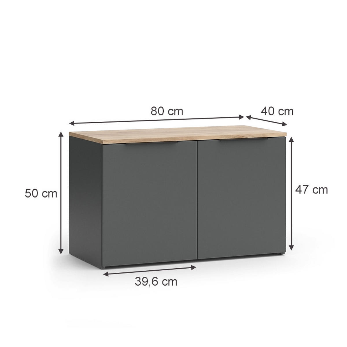 KOMMODE Wido Anthrazit 80 x 50 cm mit 2 Türen - Anthrazit/Sonoma Eiche, Holzwerkstoff (80/50/40cm) - Vicco