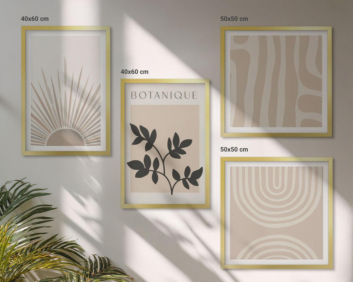 BILDER SET 4er Set - 50x50 cm & 40x60 cm Goldrahmen - Abstrakte Pflanzenmuster - Goldfarben, Kunststoff (50/50cm) - TULUP