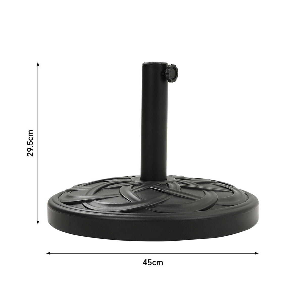 SONNENSCHIRMSTÄNDER Sonnenschirmfuß aus PE + Concrete Stahl in Rattanoptik Schwarz wetterfest und standfest ohne Befüllen Ø45 × 29,5 cm 20 kg - Schwarz, Metall (57/51cm) - Livingandhome