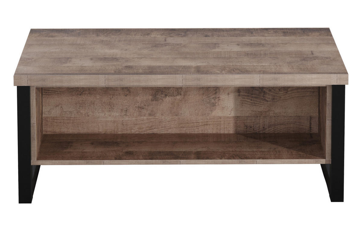 COUCHTISCH Eiche Tabak, schwarz 110 x 65 cm, Beistelltisch mit Ablage - Eichefarben/Schwarz, Holzwerkstoff (65/110/45cm) - Top.Furn