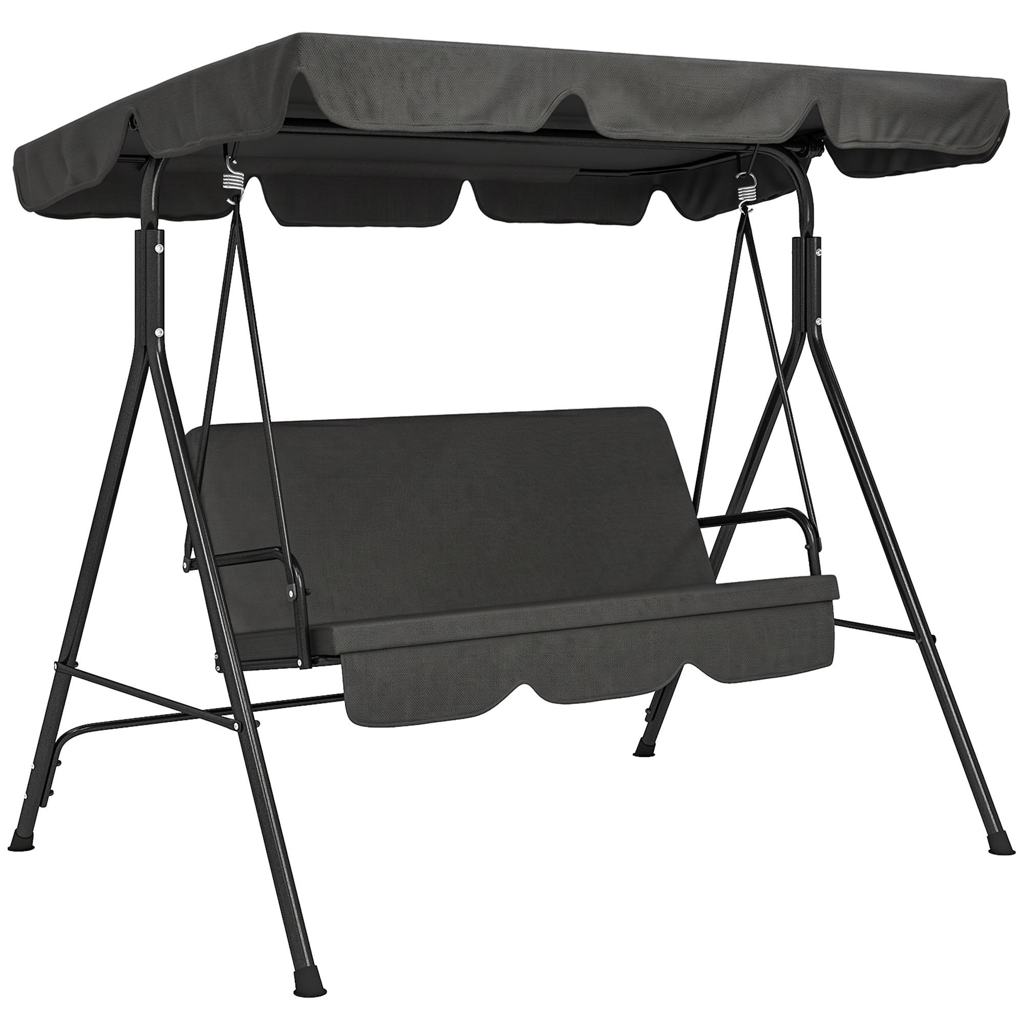HOLLYWOODSCHAUKEL, 3-Sitzer, Stahl, Schwarz, 172 x 110 x 153 cm - Schwarz, Metall (110/153/172cm) - Outsunny