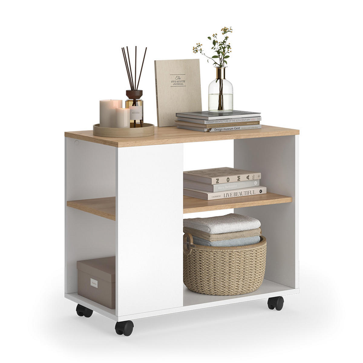 COUCHTISCH Marian Goldkraft Eiche/Weiß 70 x 36.6 cm mit Rollen - Eiche Wotan/Weiß, Holzwerkstoff (36.6/70/61cm) - Vicco