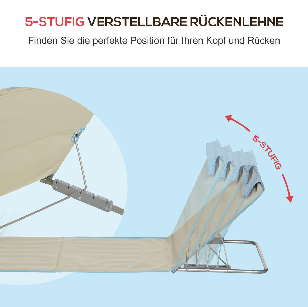 LIEGENAUFLAGE 2er-Set aus Polyester 124x53x4 cm Beige mit 5-fach verstellbarer Rückenlehne - Beige, Textil (53/4/124cm) - Modfu