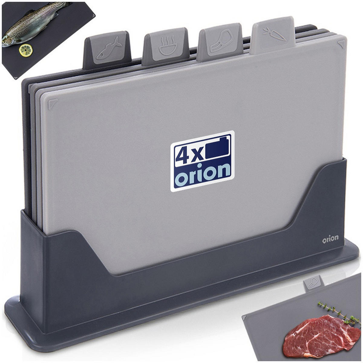 SCHNEIDEBRETT-SET Bambus mit Ständer 4er-Pack - Grau, Holz (20/28cm) - Orion 