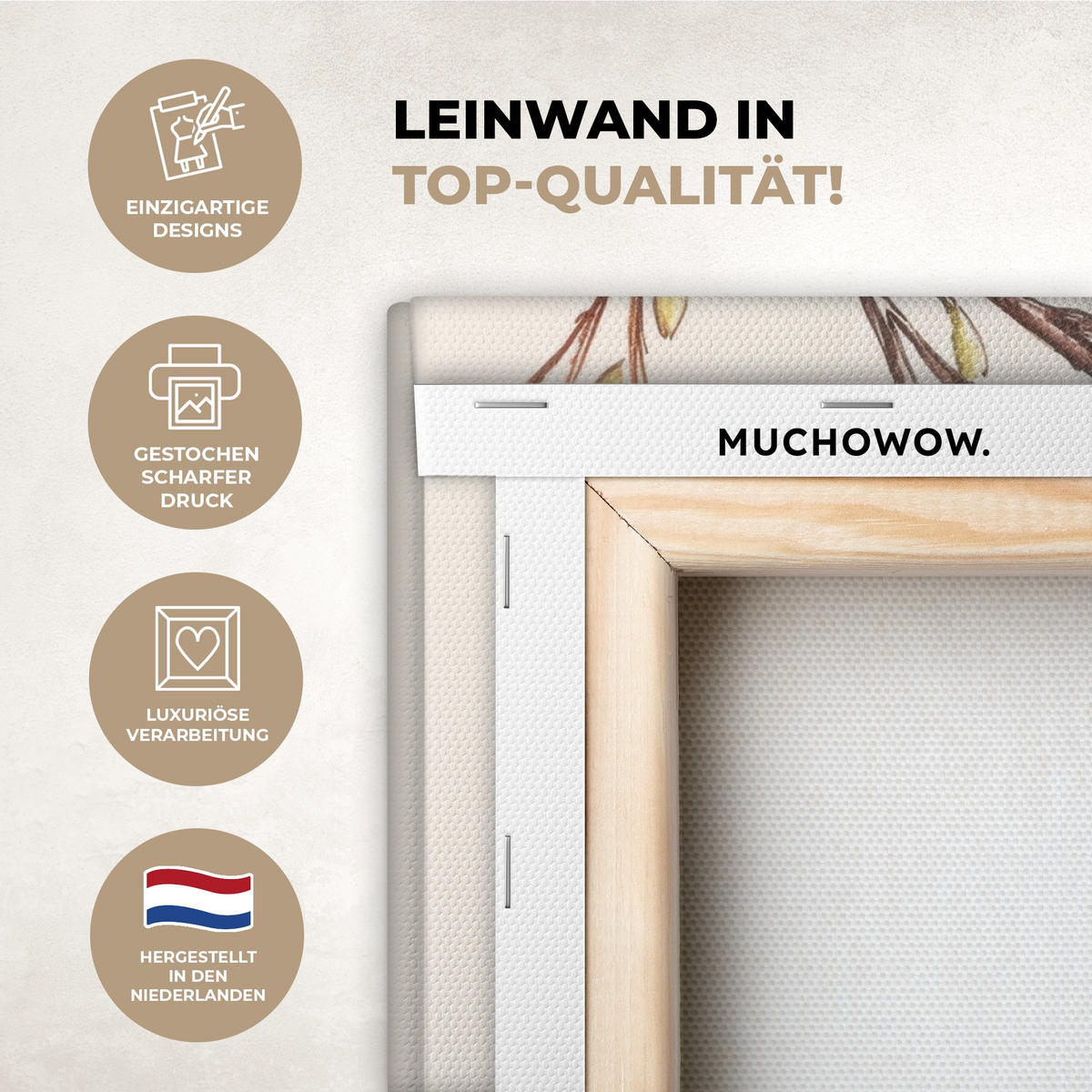 LEINWANDBILD Osterkuchen - Schleife - Eier Wanddeko 90x60 cm - Creme, Textil (90/60cm) - MuchoWow