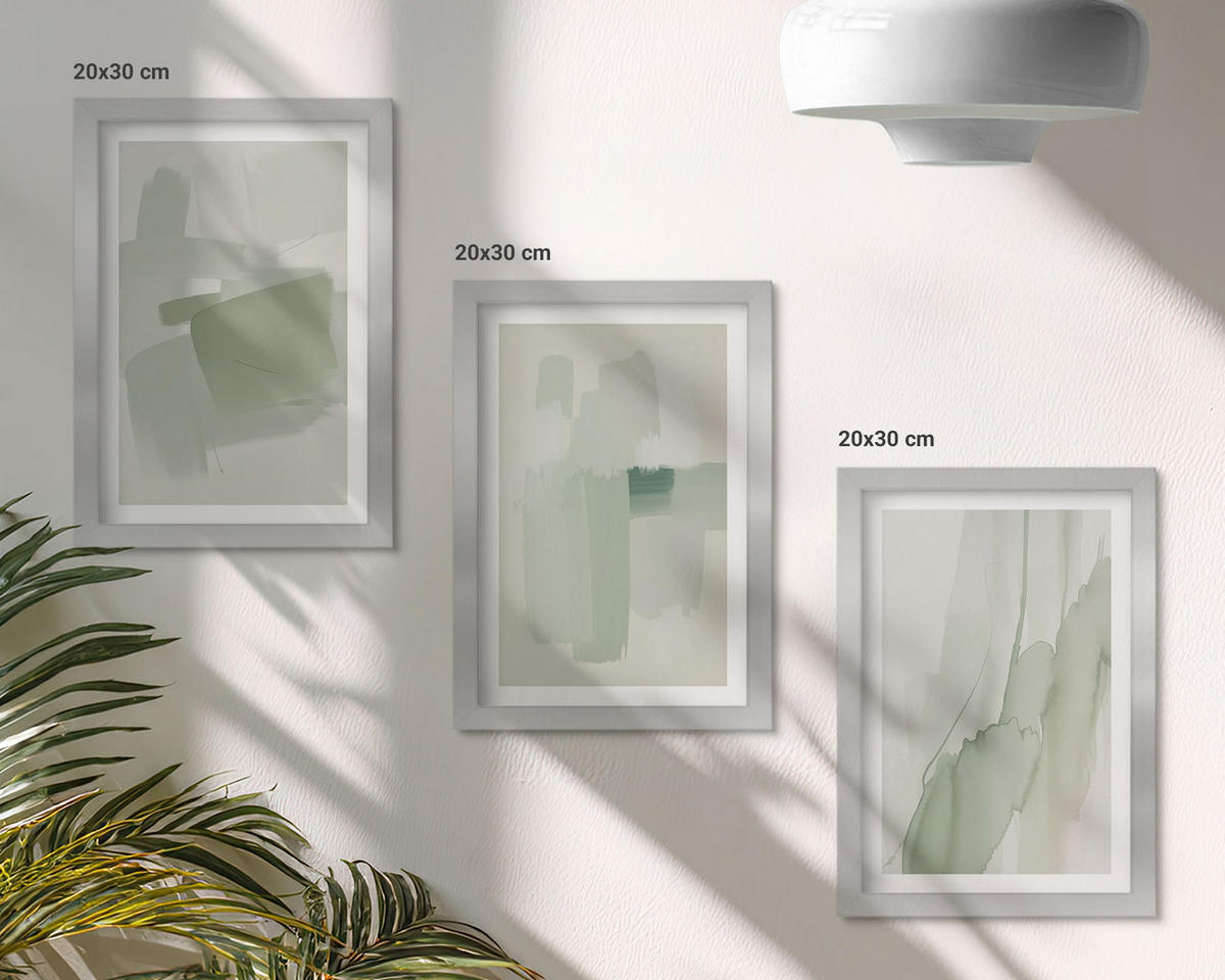 WANDBILDER 3er Set - 20x30 cm Silberner Rahmen - Abstrakte Aquarellmuster - Silberfarben, Kunststoff (20/30cm) - ArtPrintCave