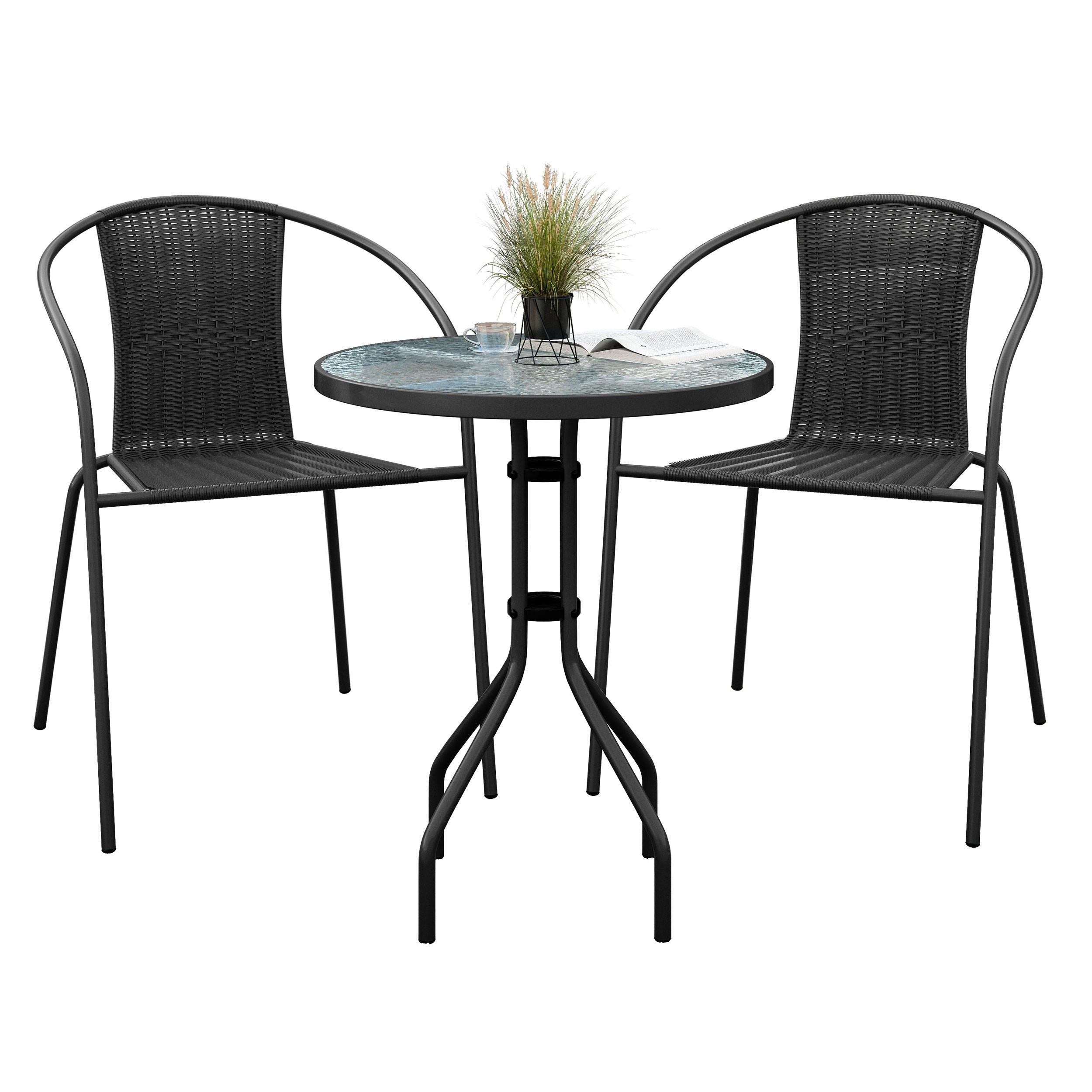 GARTENMÖBELSET aus Polyrattan - Grau, Kunststoff - Lookway