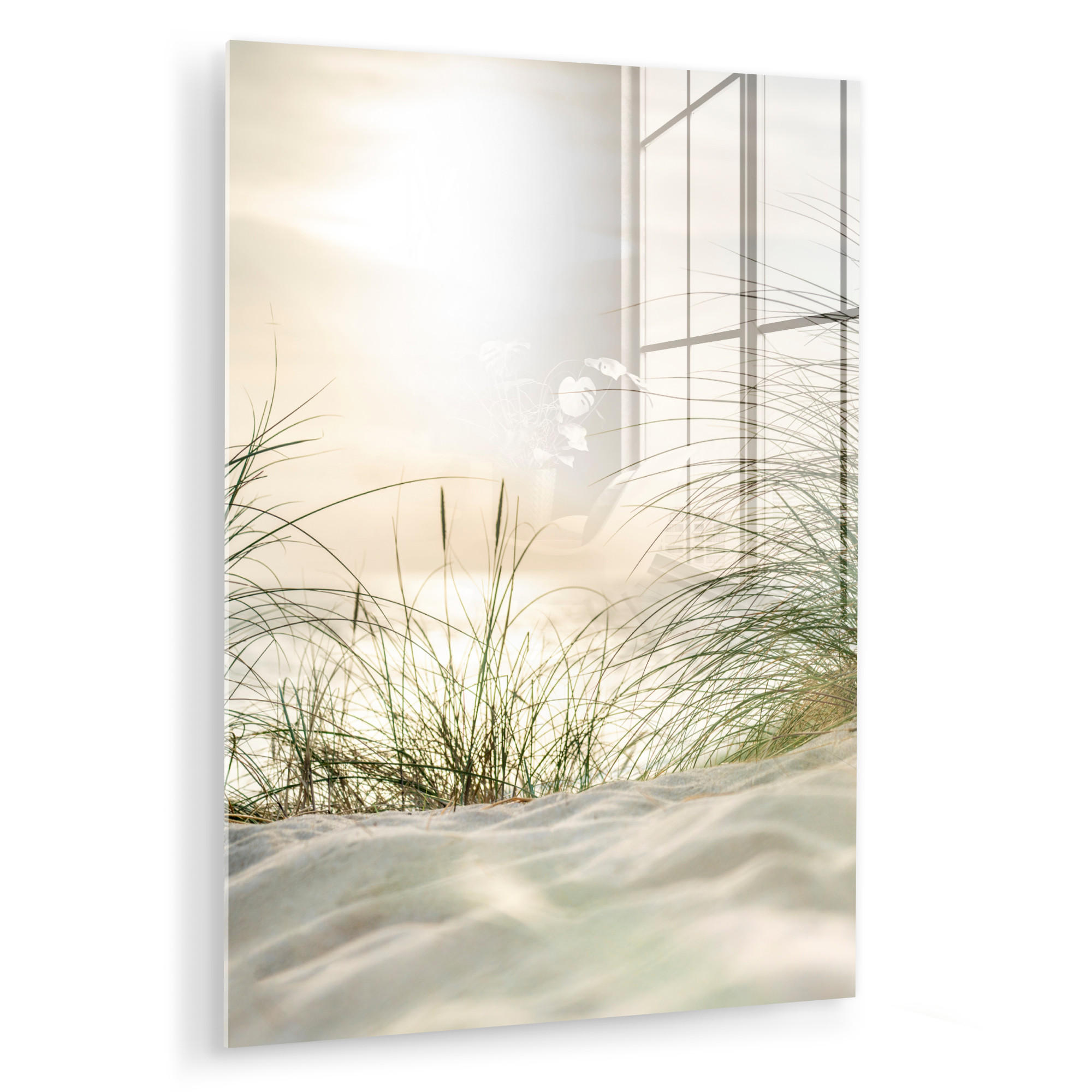 ACRYLGLASBILD Dünen mit Strandhafer in der Sonne des Nationalparks Schleswig-Holsteinisches Wattenmeer 60x80 cm - Creme, Glas (60/80cm) - MuchoWow