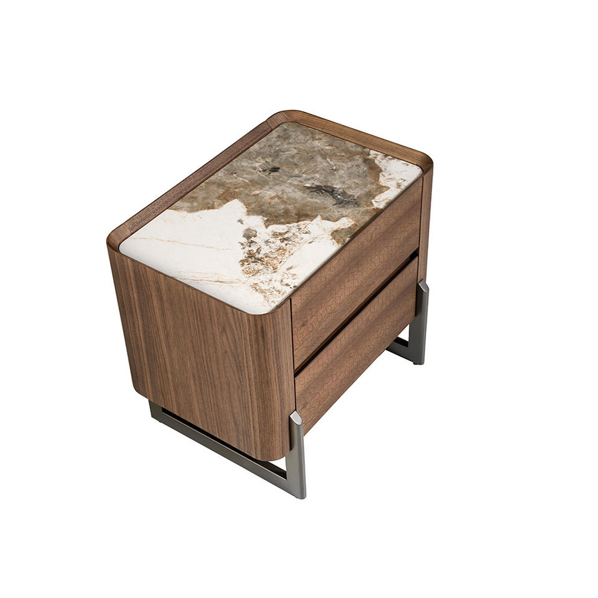NACHTSCHRANK Weiß Dunkler Stahl Walnuss 60/40/52 cm - Walnussfarben/Weiß, Holz (60/52/40cm) - ANGEL CERDA