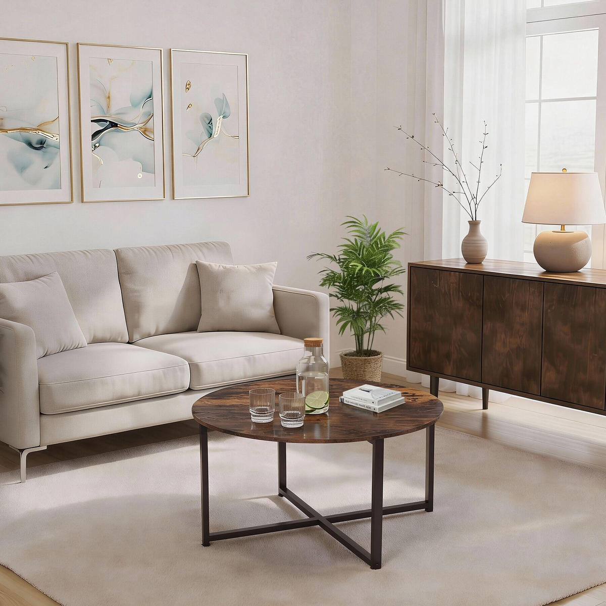 COUCHTISCH Aberdeen, 88,5 x 47 cm, Industrial Holz dunkel, rustikal - Rostfarben, Holz (88.5/88.5/47cm) - tectake