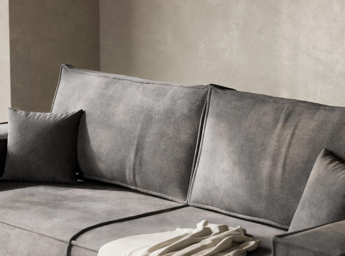 SOFA MIT SCHLAFFUNKTION Milos Grau Webstoff - Schwarz/Grau, Holz/Holzwerkstoff (255/70/105cm) - Maison de Reve