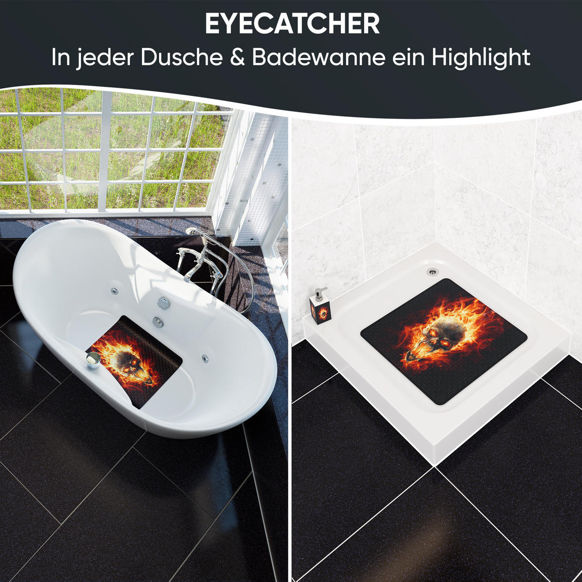 BADEMATTE Totenkopf in Flammen - Braun, Kunststoff (53/53cm) - Sanilo