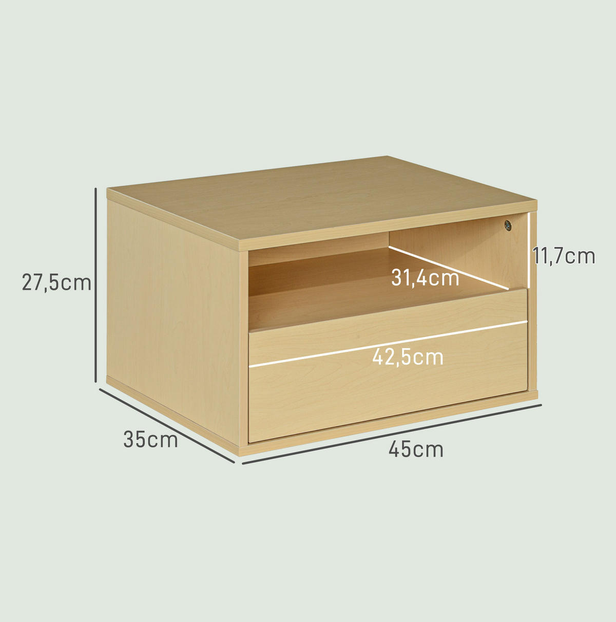 SCHWEBENDER Nachttisch 45/35/27,5 cm im 2er-Set mit Schublade & offenem Fach - Hellbraun, Holz (35/27.5/45cm) - BEAOK