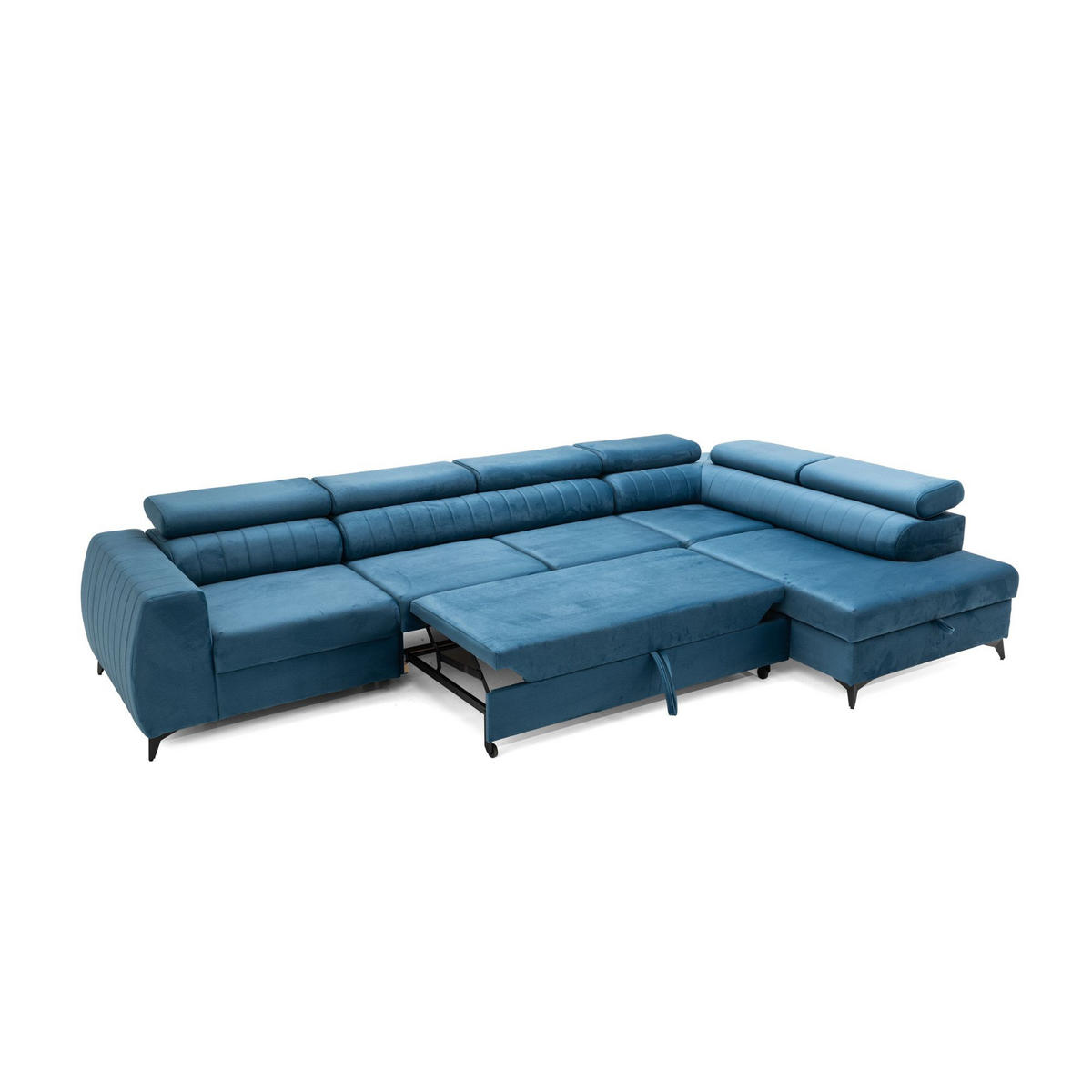 ECKSOFA PIERO MAXI Rechts mit Schlaffunktion 195x125 Velours Blau - Blau/Schwarz, Holz/Textil (203/350cm) - Muffo