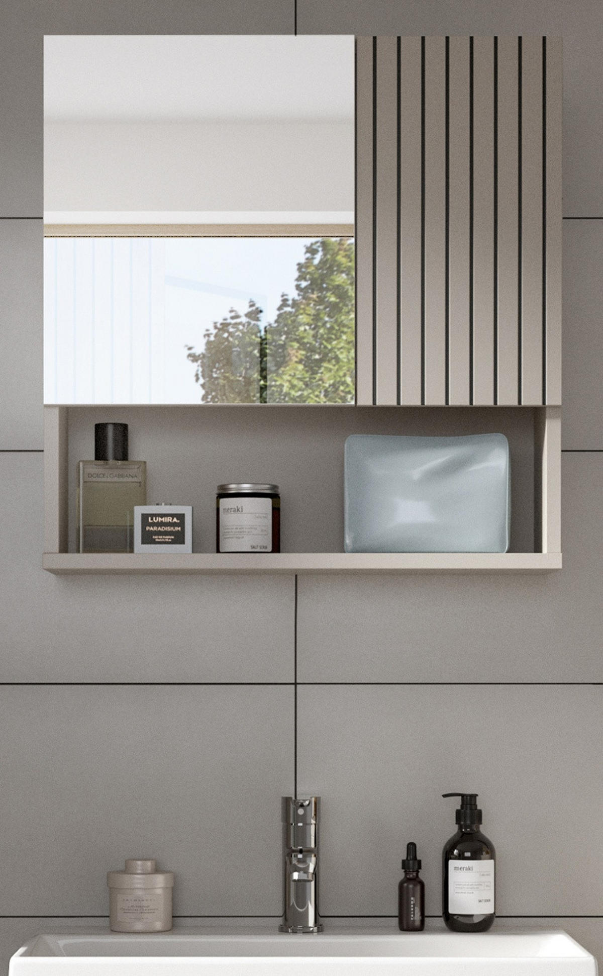 SPIEGELSCHRANK kaschmir, Badschrank mit Spiegel 54 cm - Kaschmir, Glas/Holzwerkstoff (54/55/17cm) - Inn.Furn