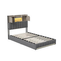 POLSTERBETT 90x200cm - Doppelbett 90x200cm mit Schubladen - RGB-LED-Beleuchtung - ohne Matratze - Grau - Grau, Textil (90/200cm) - DELFA