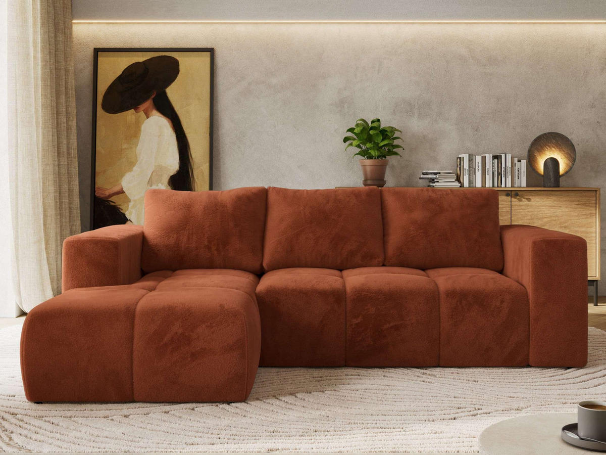 ECKSOFA MONIVA Orange Plüsch - Links - Schwarz/Orange, Kunststoff/Textil (164/266cm) - MKS