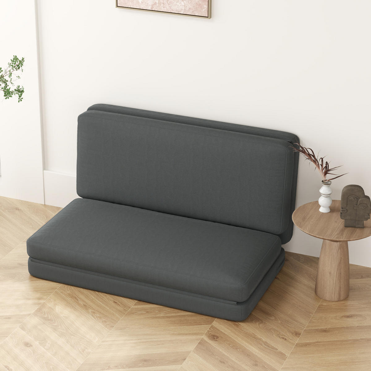 BODENSOFA 3-in-1 Klappbar Schlafsofa mit Samtoptik für Schlafzimmer, Wohnzimmer - Dunkelgrau, Textil (138/10/270cm) - HOMCOM