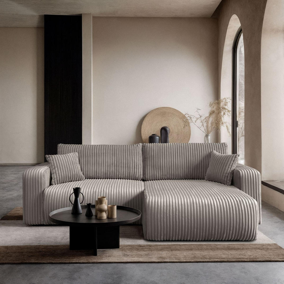 Ecksofa MOVE mit Schlaffunktion und Bettkasten, Tilia 11 - Hellbraun, Textil (247/143cm) - Lookway