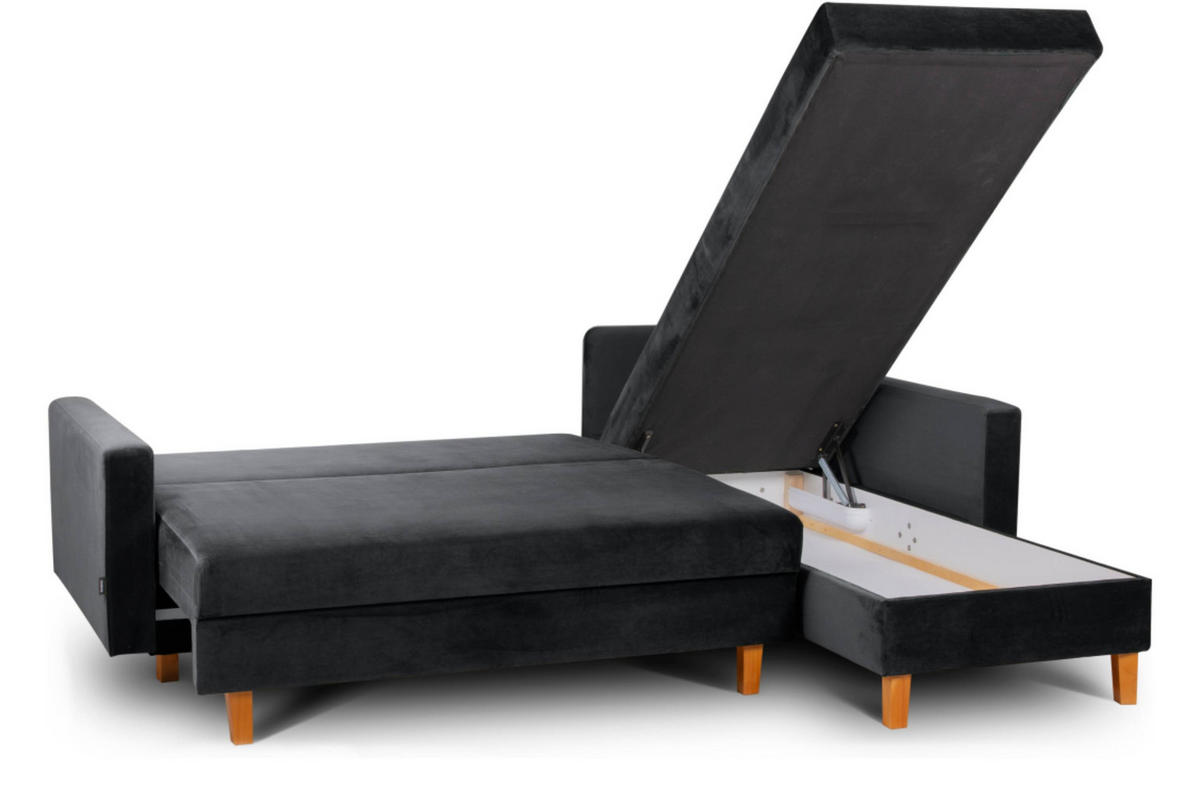 ECKSCHLAFSOFA ERISO 3/4 Sitzer und Universalecke mit Ottoman, Velour-Stoff, graphit - Graphitfarben/Braun, Textil (240/183cm) - KONSIMO®