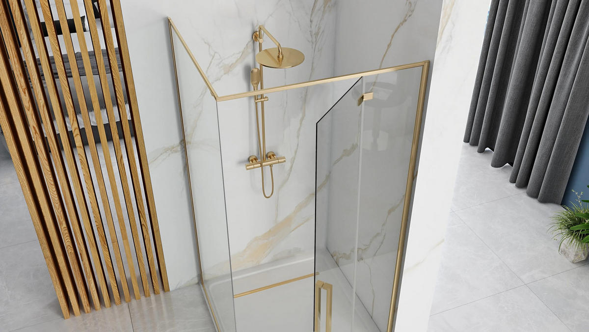 DUSCHKABINE Rea Fargo Gold 90x90 mit Duschwanne Savoy - Goldfarben, Glas (90/90/195cm) - REA