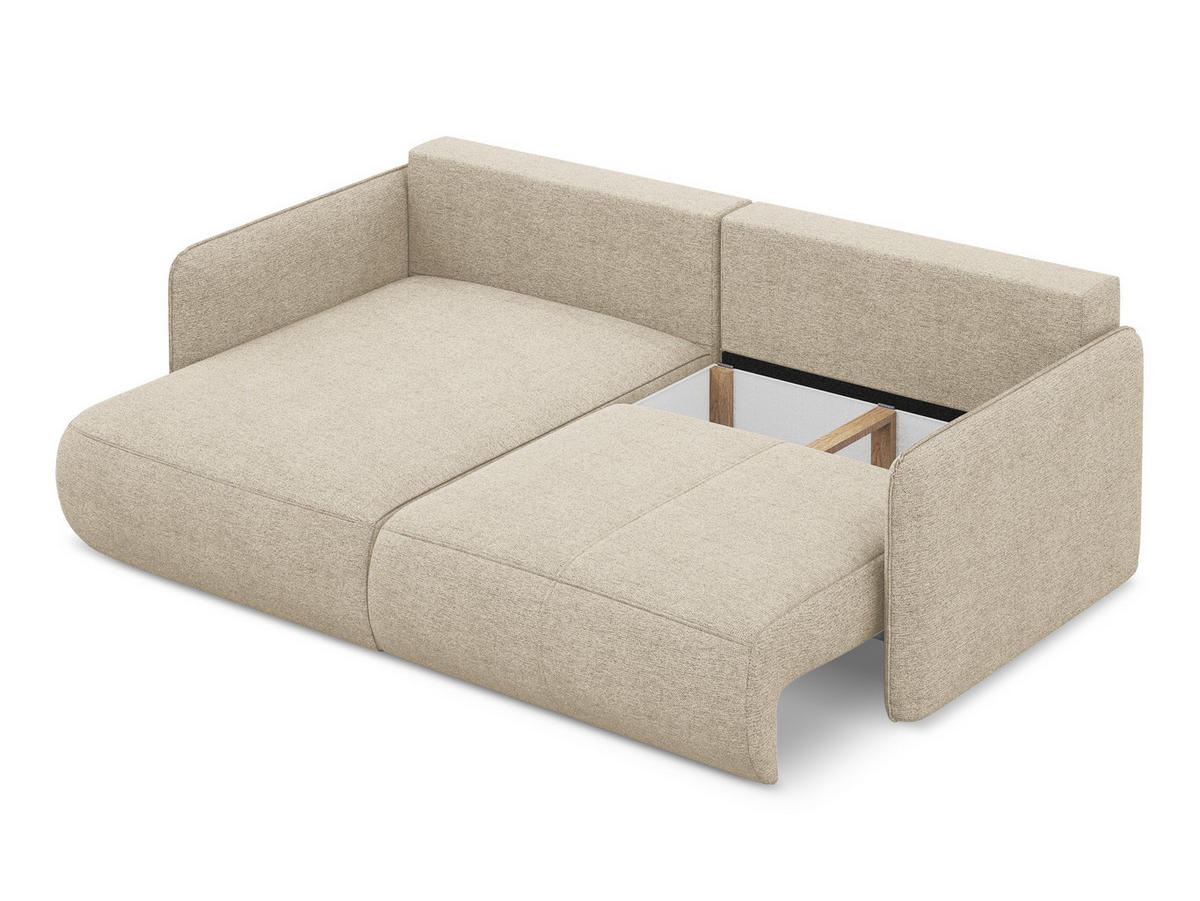 ECKSOFA mit Schlaffunktion Chenille Stoff Beige - Beige/Schwarz, Kunststoff/Textil (148/207cm) - Makamii