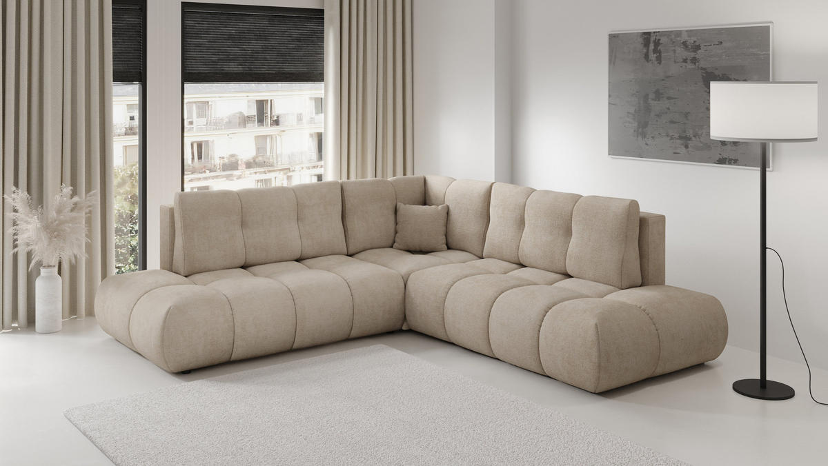 ECKSOFA DUCA II L-S Beige Chenille mit Schlaffunktion - Beige, Holz (266.5/266.5cm) - MASSENO