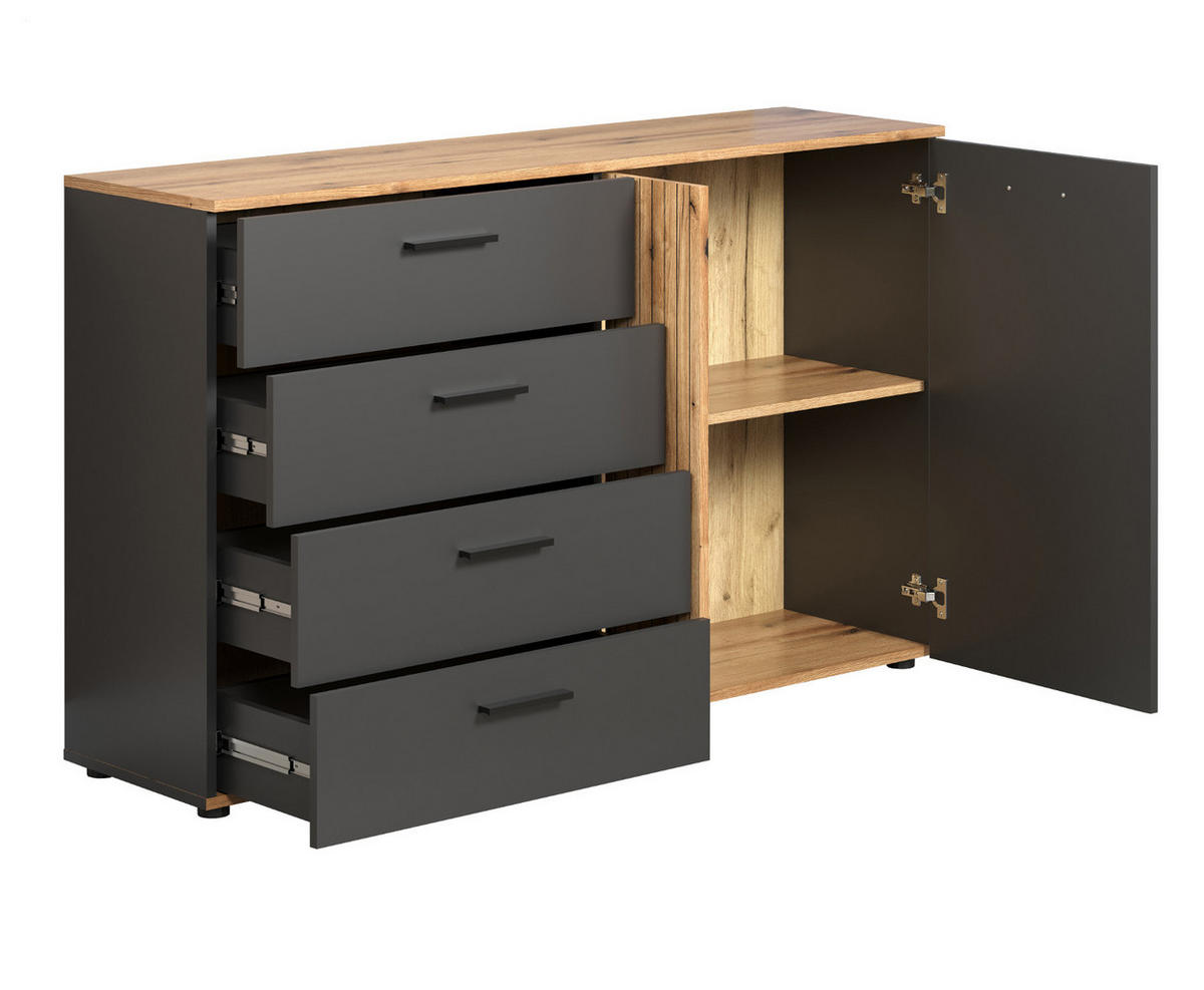 SIDEBOARD grau, Evoke Eiche 139 cm, Kommode mit viel Stauraum - Eichefarben/Anthrazit, Holzwerkstoff/Kunststoff (139/86/38cm) - Top.Furn