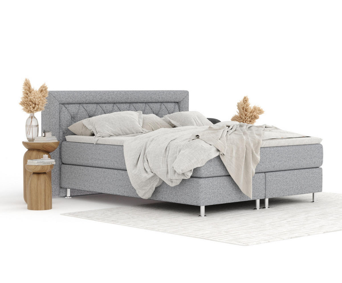 BOXSPRINGBETT Lavello Grau 140/200 cm mit Latex-Topper - Silberfarben/Grau, Holz/Holzwerkstoff (140/200cm) - Maison de Reve