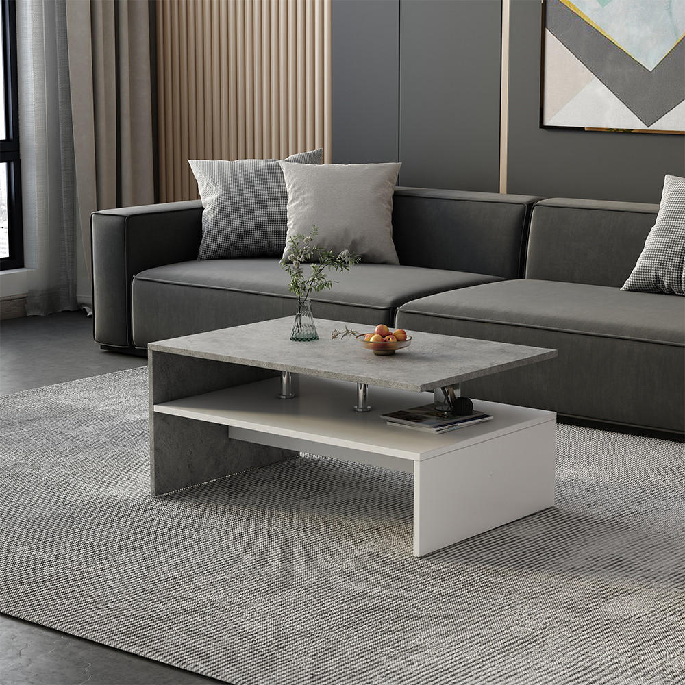 COUCHTISCH Mike Beton 90 x 60 cm - Weiß/Grau, Holzwerkstoff (60/90/42cm) - Vicco