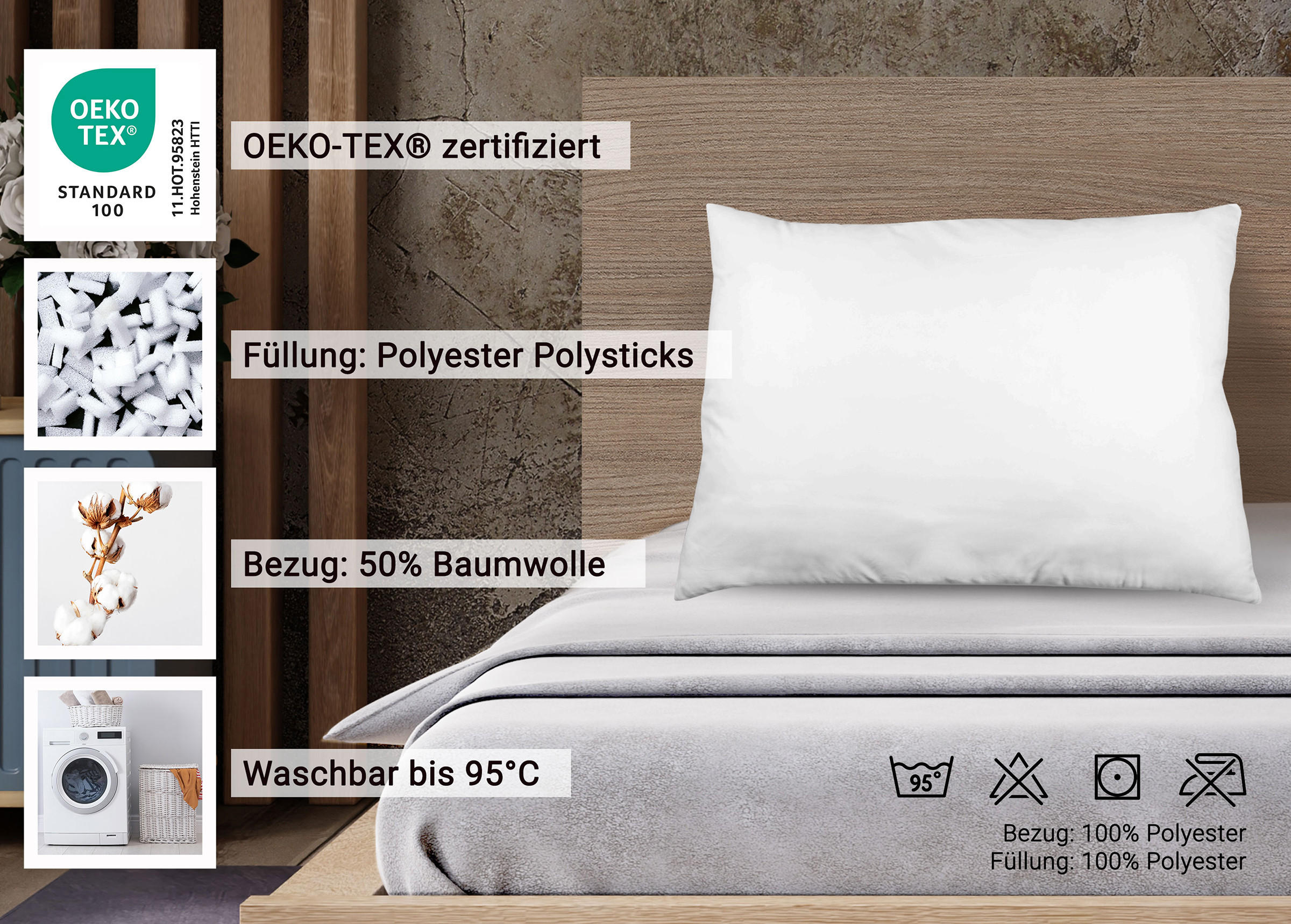 KISSEN, 50% Polyester, 50% Baumwolle - Weiß, Textil (70/90cm) - Zollner