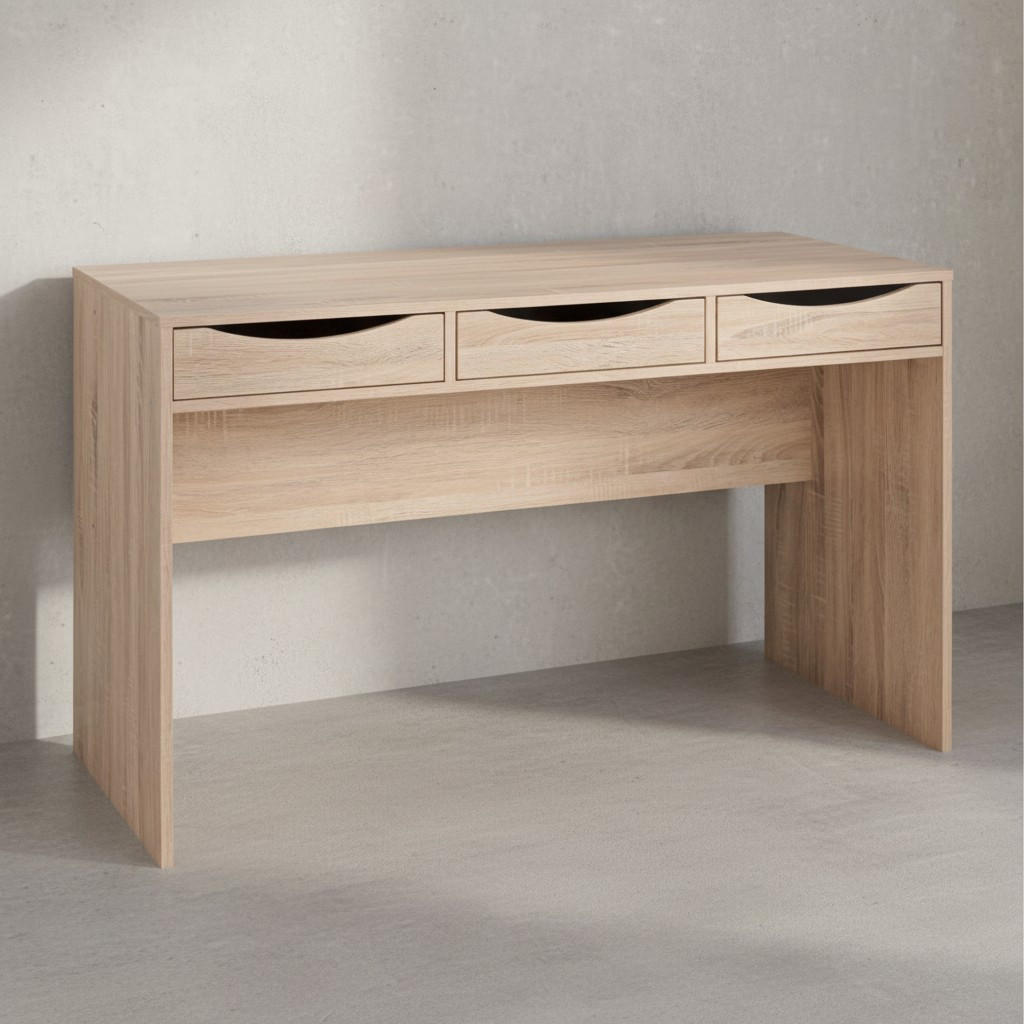 SCHREIBTISCH – Sonoma Eiche, mit Schubladen, praktische Blende, stabil - Beige, Holz (55/120/75cm) - KADIMA DESIGN