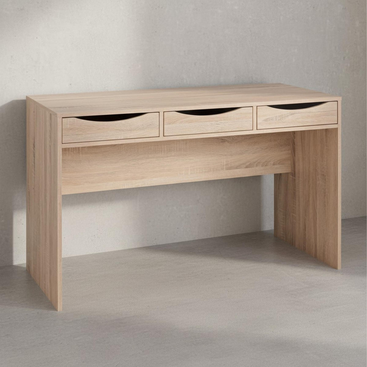 SCHREIBTISCH – Sonoma Eiche, mit Schubladen, praktische Blende, stabil - Beige, Holz (55/120/75cm) - KADIMA DESIGN