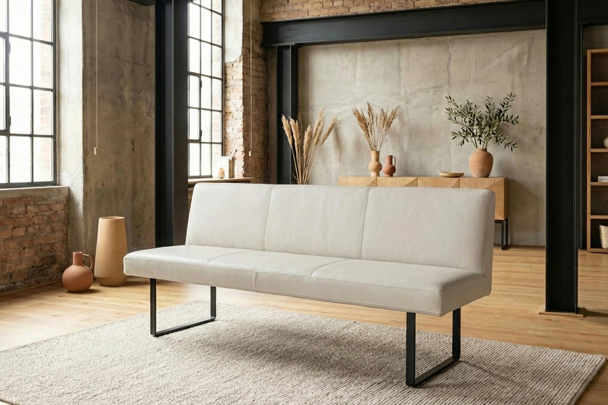 ESSZIMMERBANK ELEEN Hellgrau Leder - Hellgrau, Leder (243/85/69cm) - KAWOLA