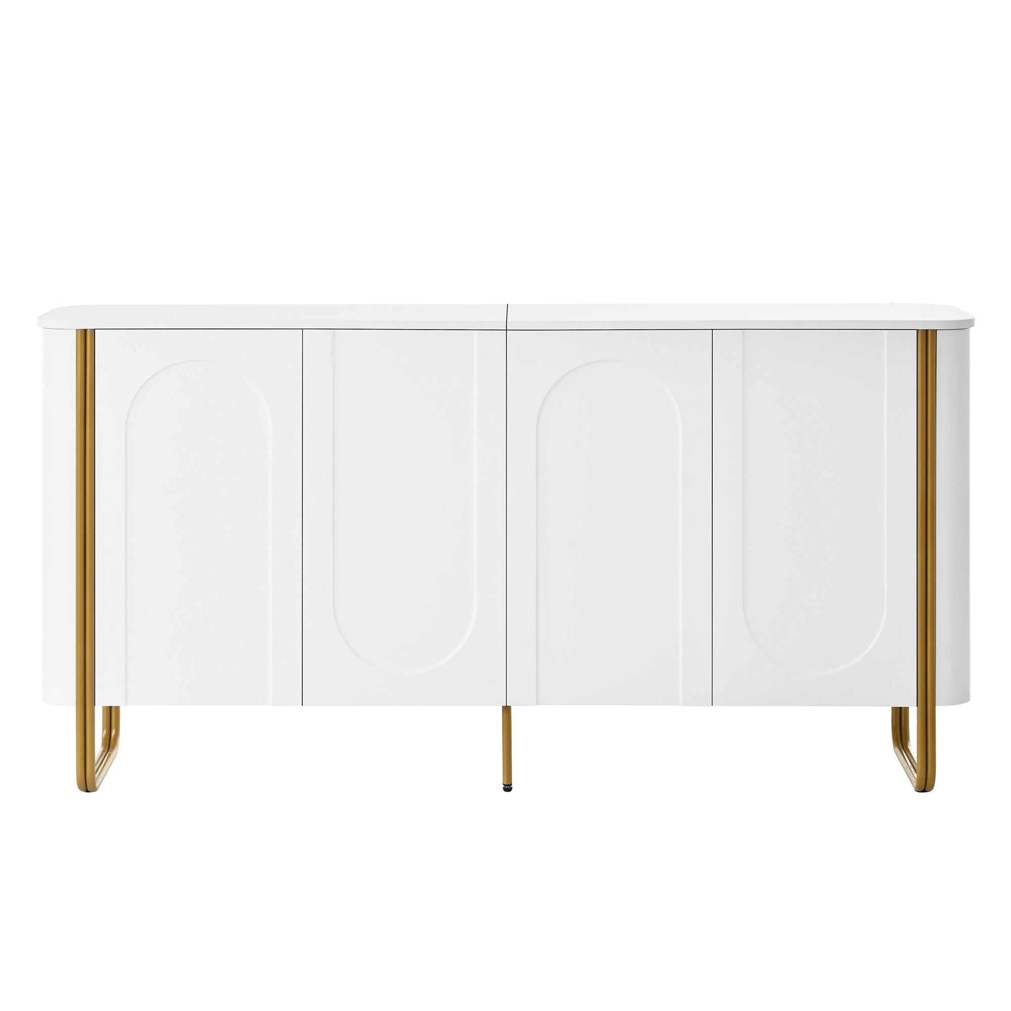 SIDEBOARD Weiß 160cm 4 Türen Bogenrelief Push-to-Open Goldene Eisenfüße - Weiß, Holzwerkstoff (160/80.5/35cm) - Urban Meuble