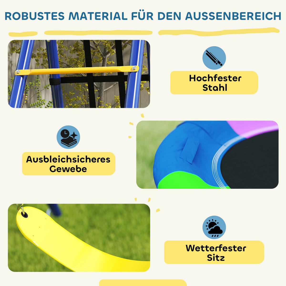 KINDERSCHAUKEL-SET 6 in 1 Schaukelgerüst aus Stahl mit Gurtschaukel Nestschaukel - Multicolor, Metall (183/350cm) - AIYAPLAY