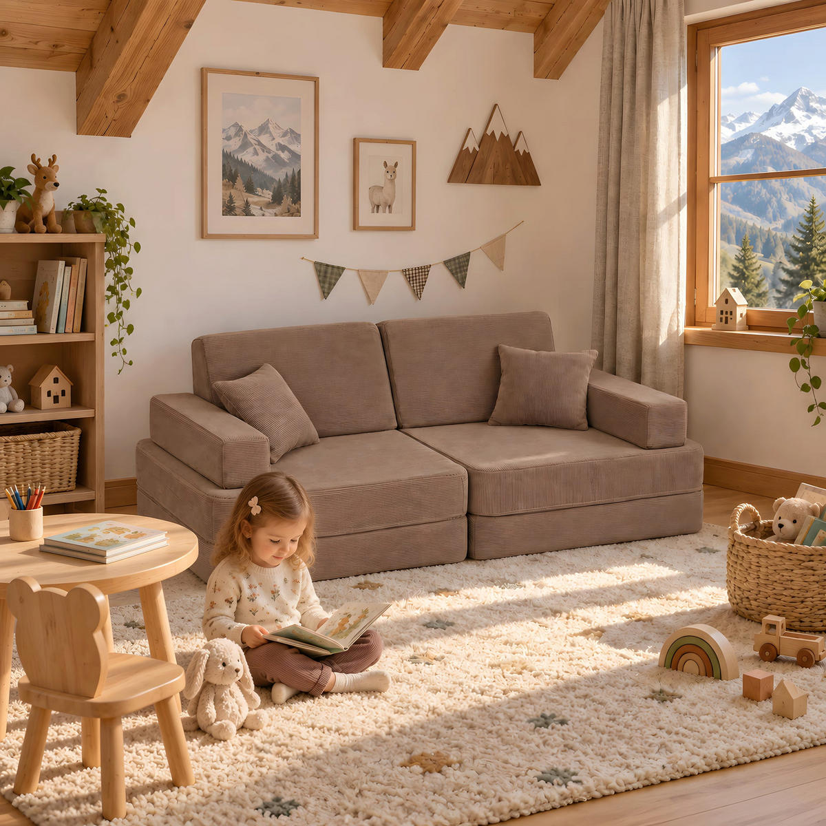 KINDERSOFA Cordsamt Braun - Braun, Textil (160/24/80cm) - AngeLove
