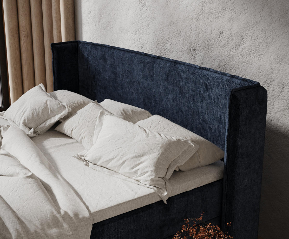 BOXBETT Monpelli Marineblau 200/200 cm mit Matratze und Topper - Schwarz/Dunkelblau, Holz/Holzwerkstoff (200/200cm) - Maison de Reve