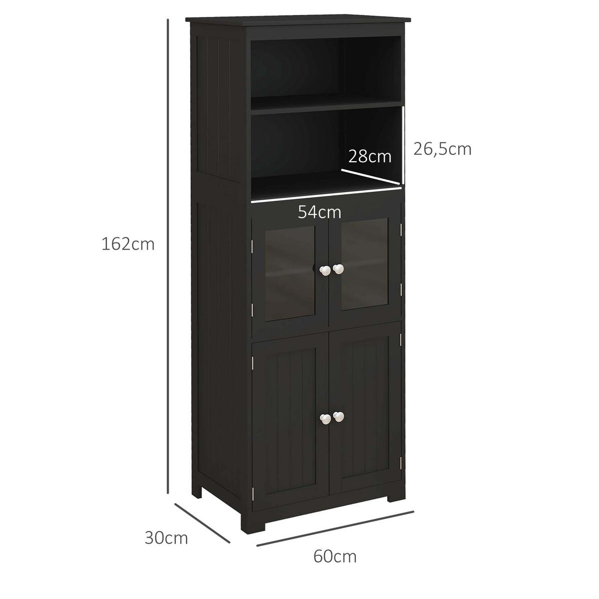 HIGHBOARD DE-11098 2 Glastüren Schwarz - Schwarz, Holzwerkstoff (30/162/60cm) - ComfortXL