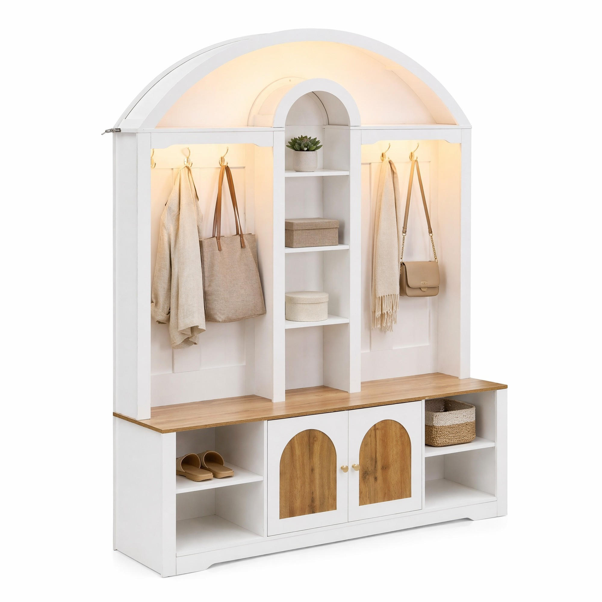 GARDEROBENSCHRANK mit Schuhregal und Haken 150 x 40 x 195 cm MDF Weiß - Weiß, Holzwerkstoff (40/195/150cm) - Beauniv